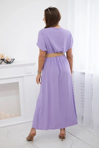 Long dress with a decorative belt 6012F / – Purple || Light цвет / color | Lexline Fashion