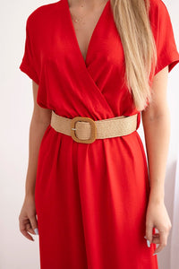 Long dress with a decorative belt 6012F / – Red цвет / color | Lexline Fashion