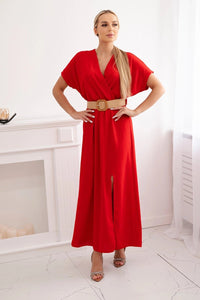 Long dress with a decorative belt 6012F / – Red цвет / color | Lexline Fashion