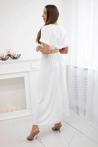 Long dress with a decorative belt 6012F / – White цвет / color | Lexline Fashion