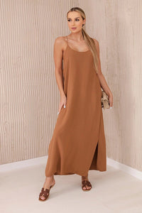 Long dress with straps 6418 / – Camel цвет / color | Lexline Fashion