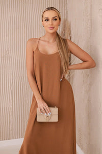 Long dress with straps 6418 / – Camel цвет / color | Lexline Fashion