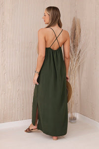 Long dress with straps 6418 / – Khaki цвет / color | Lexline Fashion