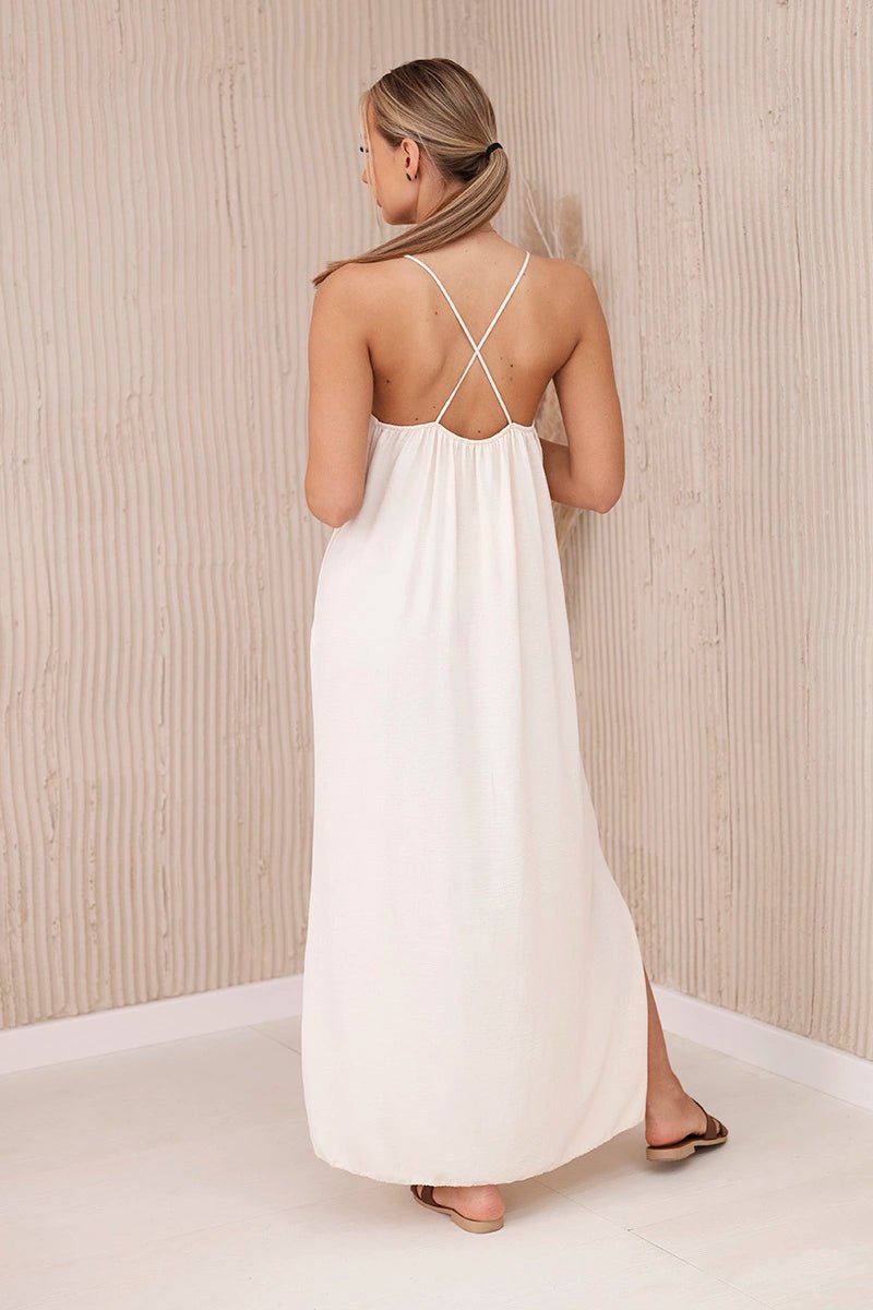 Long dress with straps 6418 / – Light || Beige цвет / color | Lexline Fashion