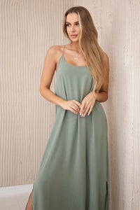 Long dress with straps 6418 / – Light khaki цвет / color | Lexline Fashion