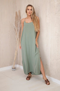 Long dress with straps 6418 / – Light khaki цвет / color | Lexline Fashion