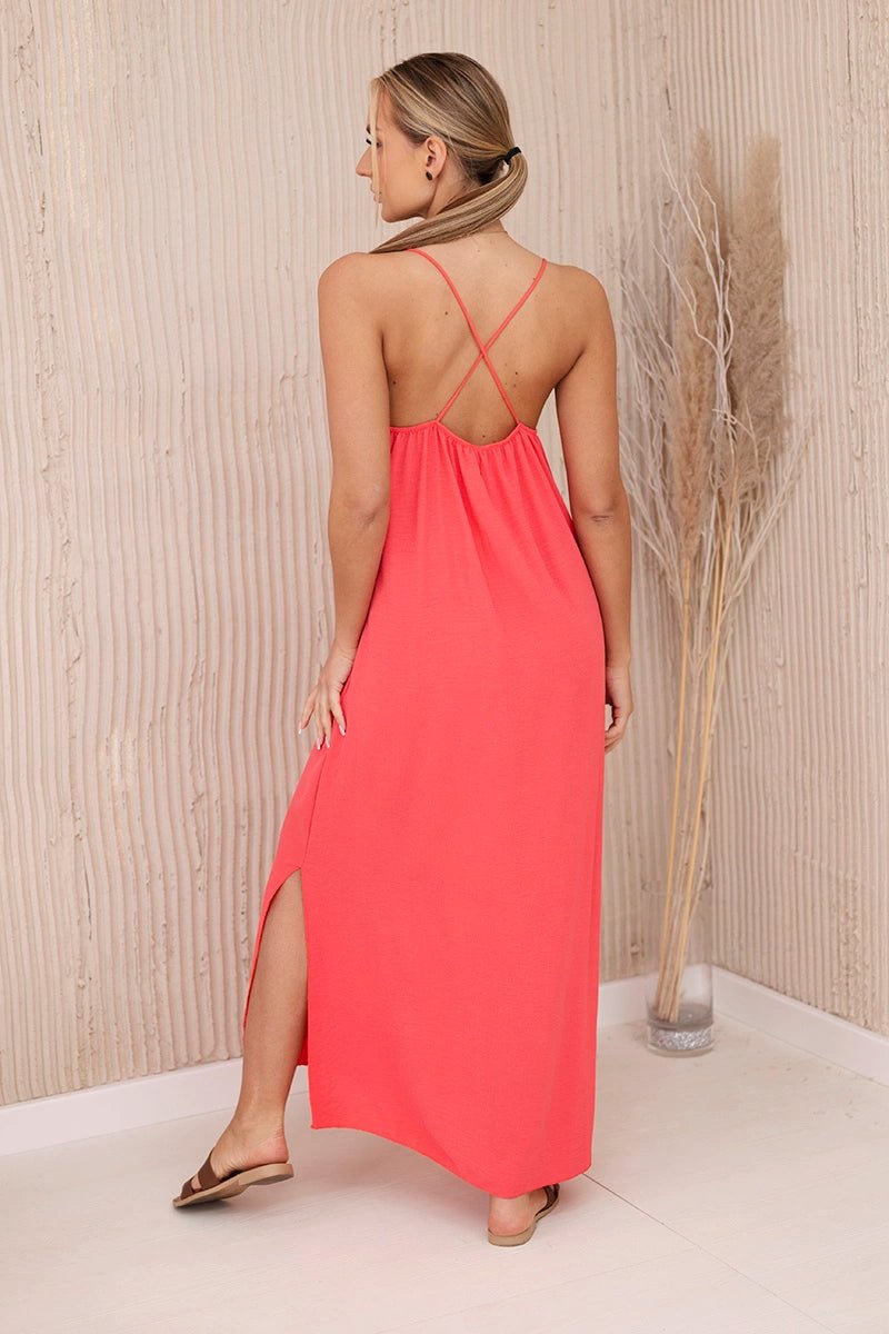 Long dress with straps 6418 / – Neon pink цвет / color | Lexline Fashion