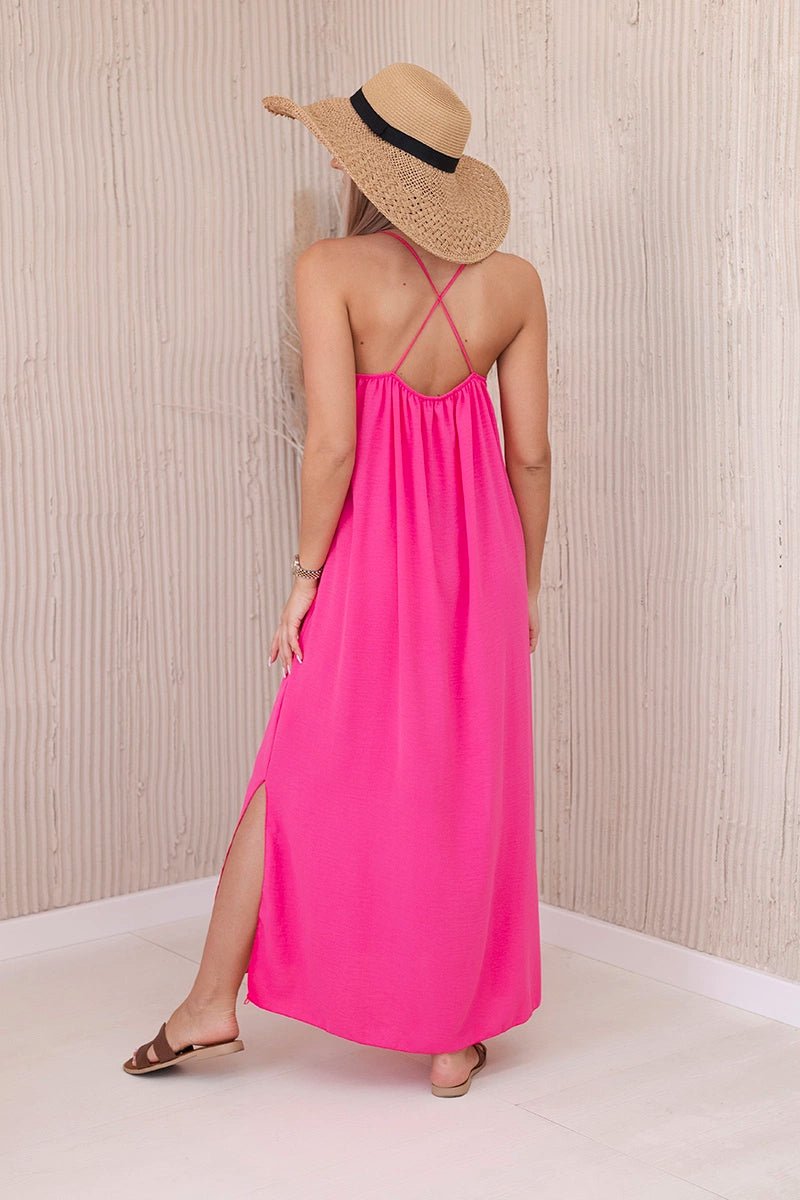 Long dress with straps 6418 / – Pink цвет / color | Lexline Fashion