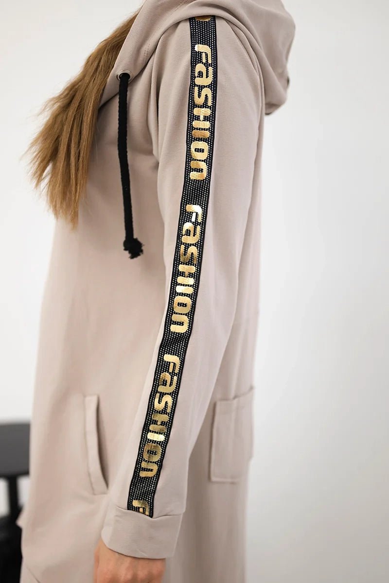 Long hoodie with zipper 8997 / – Beige цвет / color | Lexline Fashion