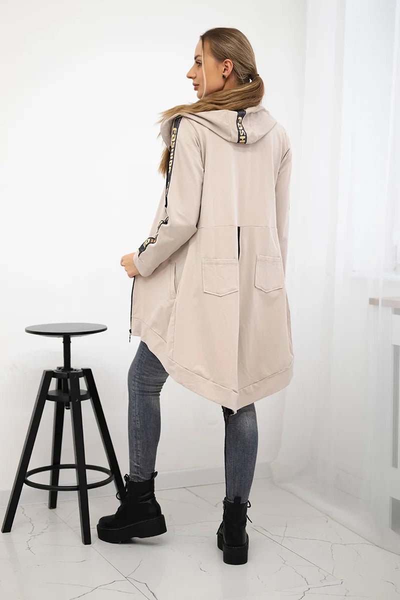 Long hoodie with zipper 8997 / – Beige цвет / color | Lexline Fashion