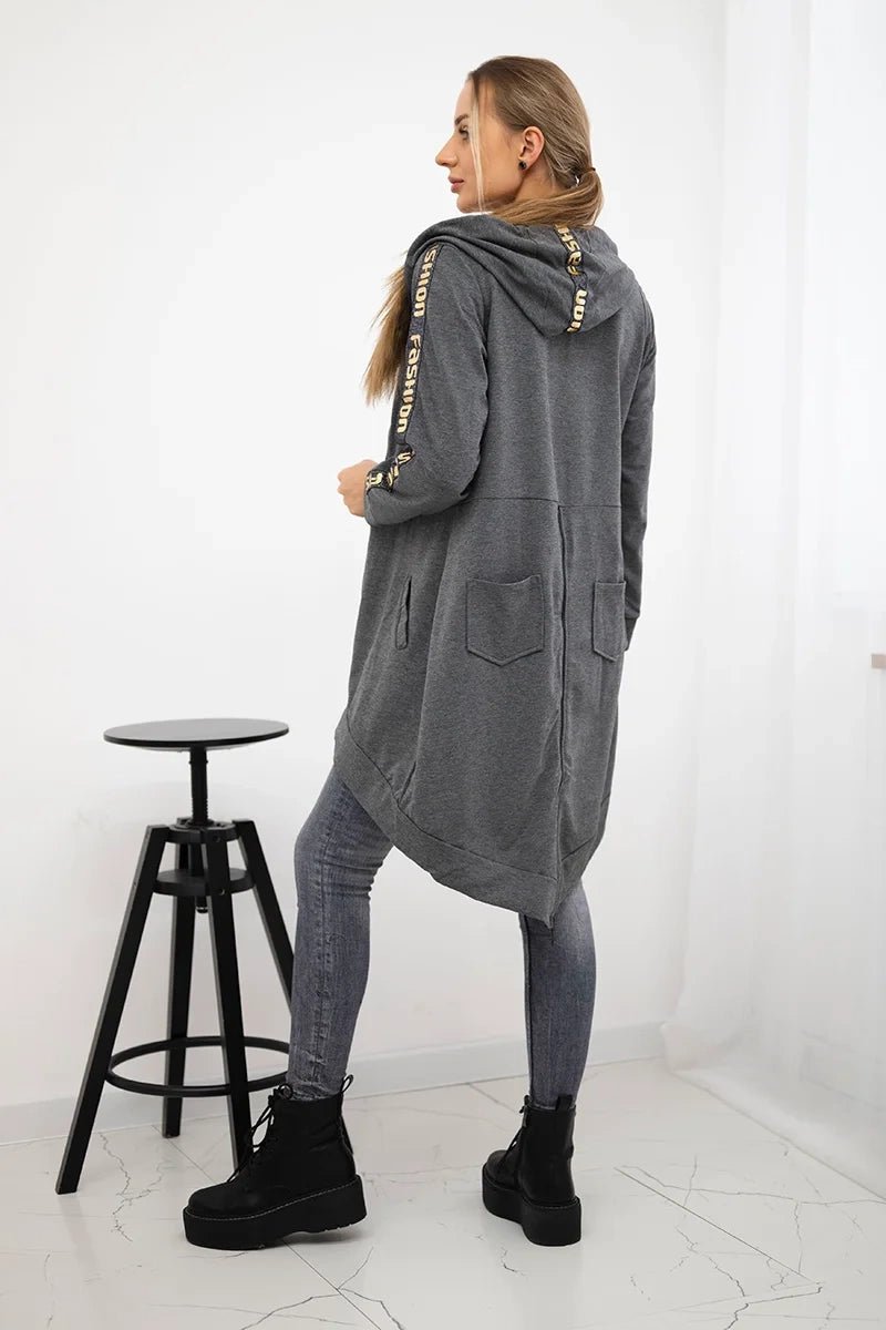 Long hoodie with zipper 8997 / – Graphite || Melange цвет / color | Lexline Fashion