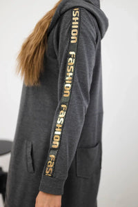 Long hoodie with zipper 8997 / – Graphite || Melange цвет / color | Lexline Fashion