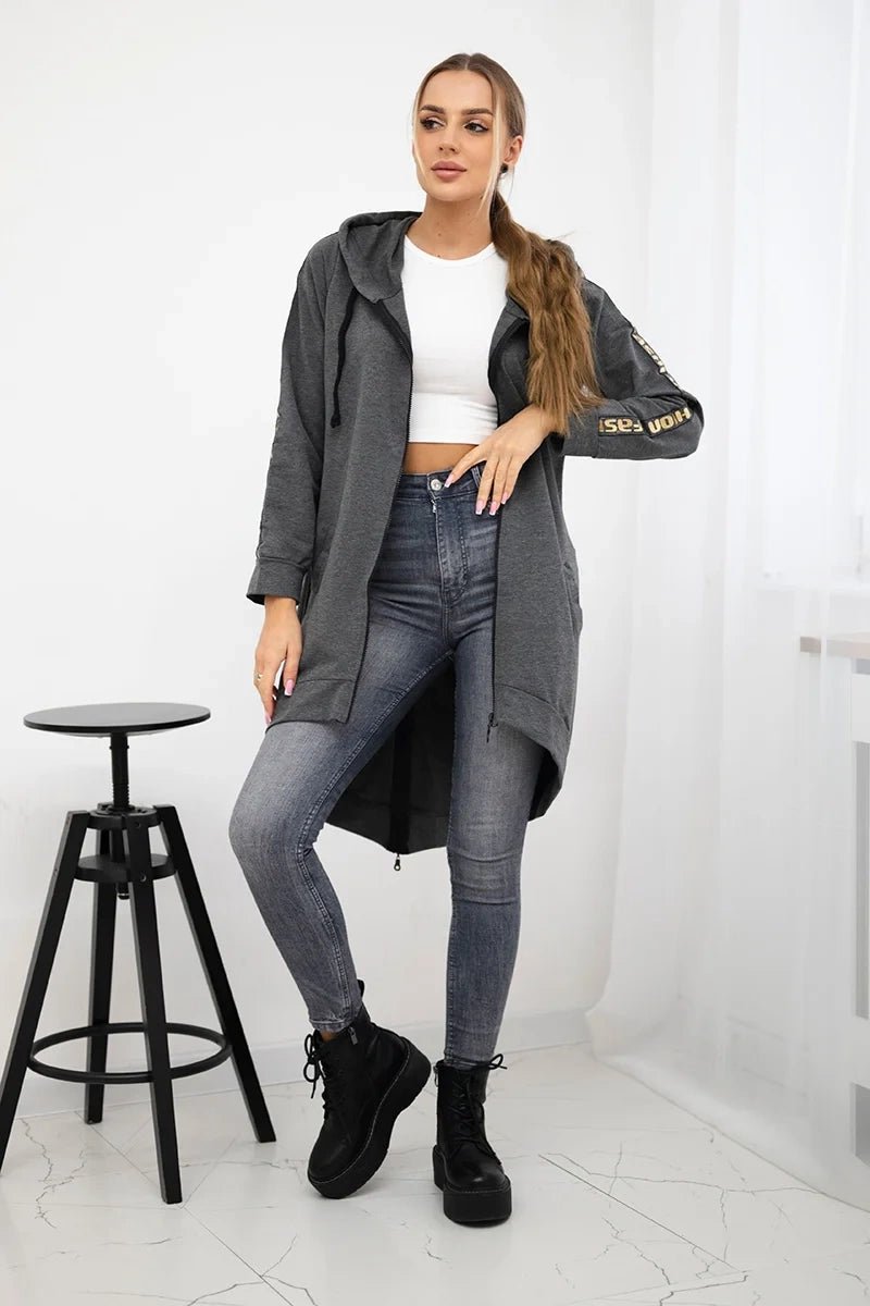 Long hoodie with zipper 8997 / – Graphite || Melange цвет / color | Lexline Fashion