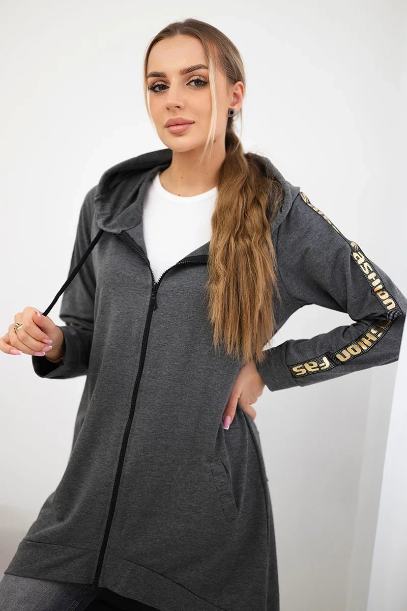 Long hoodie with zipper 8997 / – Graphite || Melange цвет / color | Lexline Fashion