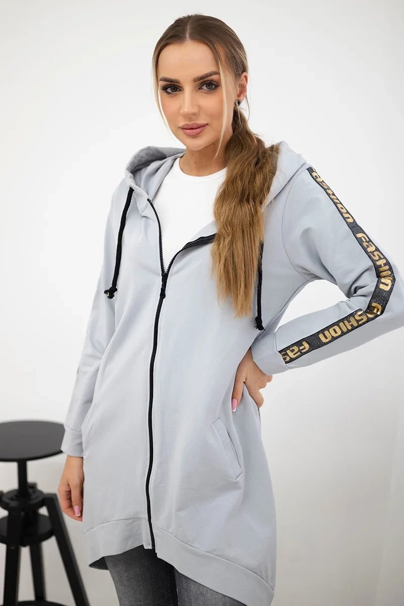 Long hoodie with zipper 8997 / – Gray цвет / color | Lexline Fashion
