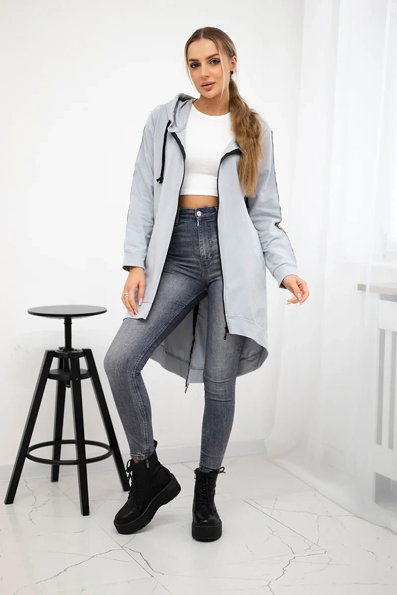 Long hoodie with zipper 8997 / – Gray цвет / color | Lexline Fashion