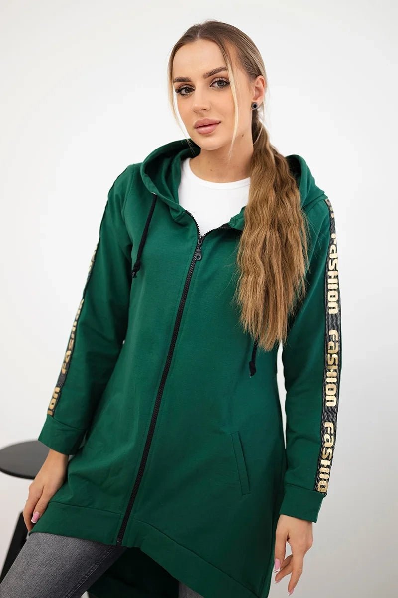 Long hoodie with zipper 8997 / – Green цвет / color | Lexline Fashion