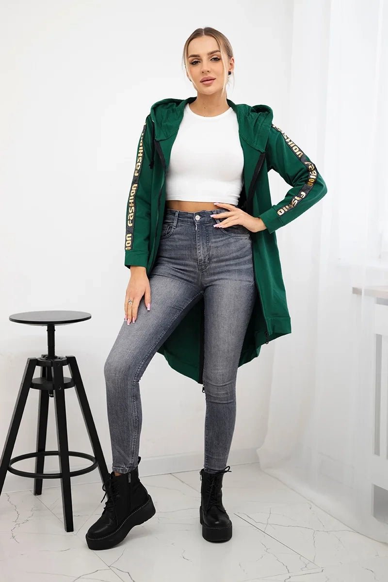 Long hoodie with zipper 8997 / – Green цвет / color | Lexline Fashion