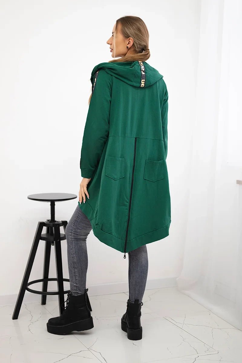 Long hoodie with zipper 8997 / – Green цвет / color | Lexline Fashion