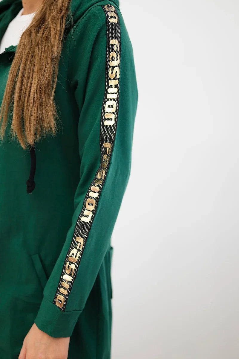Long hoodie with zipper 8997 / – Green цвет / color | Lexline Fashion
