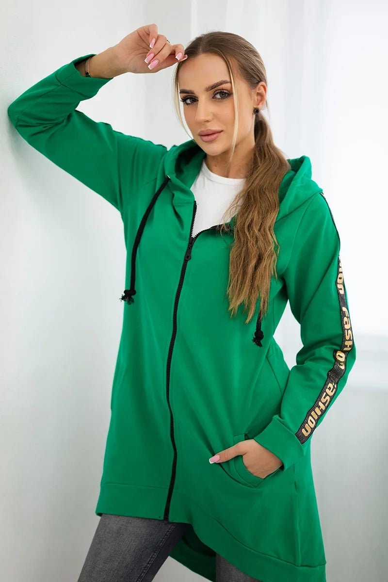 Long hoodie with zipper 8997 / – Green || Light цвет / color | Lexline Fashion