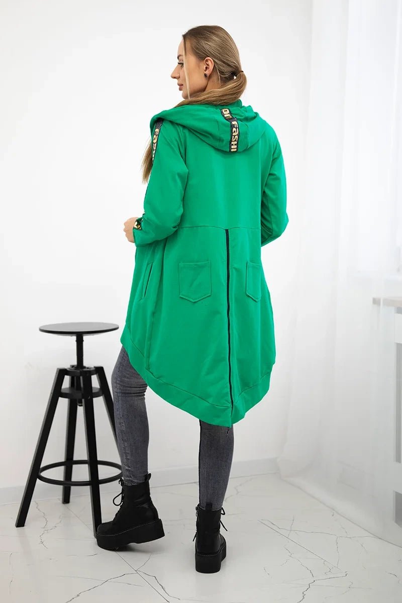Long hoodie with zipper 8997 / – Green || Light цвет / color | Lexline Fashion