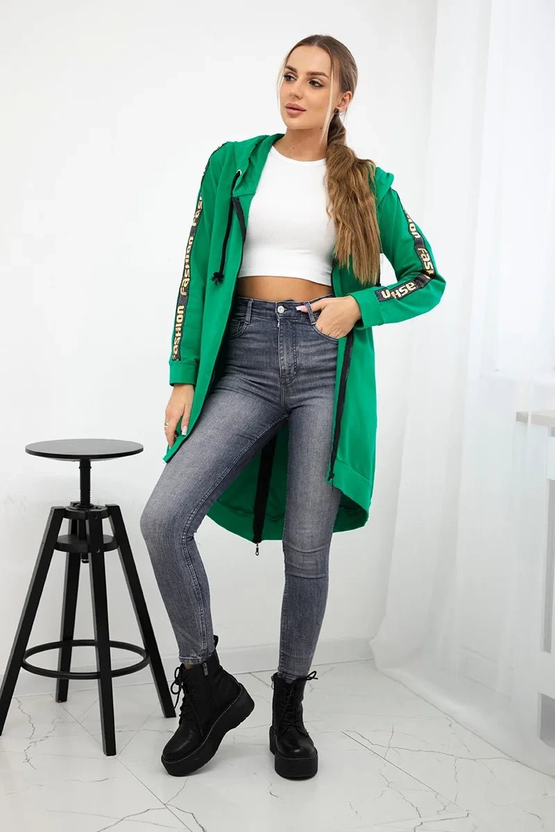 Long hoodie with zipper 8997 / – Green || Light цвет / color | Lexline Fashion