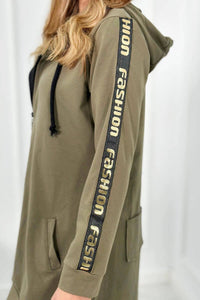 Long hoodie with zipper 8997 / – Khaki цвет / color | Lexline Fashion