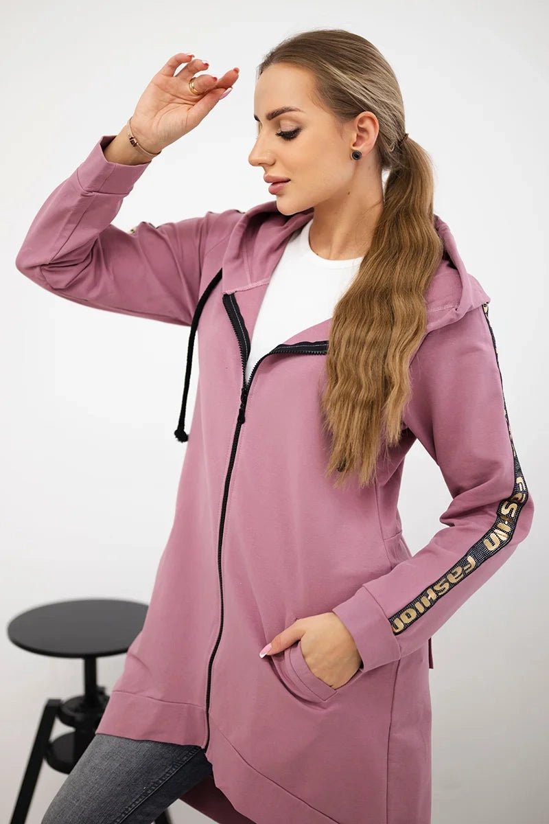 Long hoodie with zipper 8997 / – Pink || Dark цвет / color | Lexline Fashion
