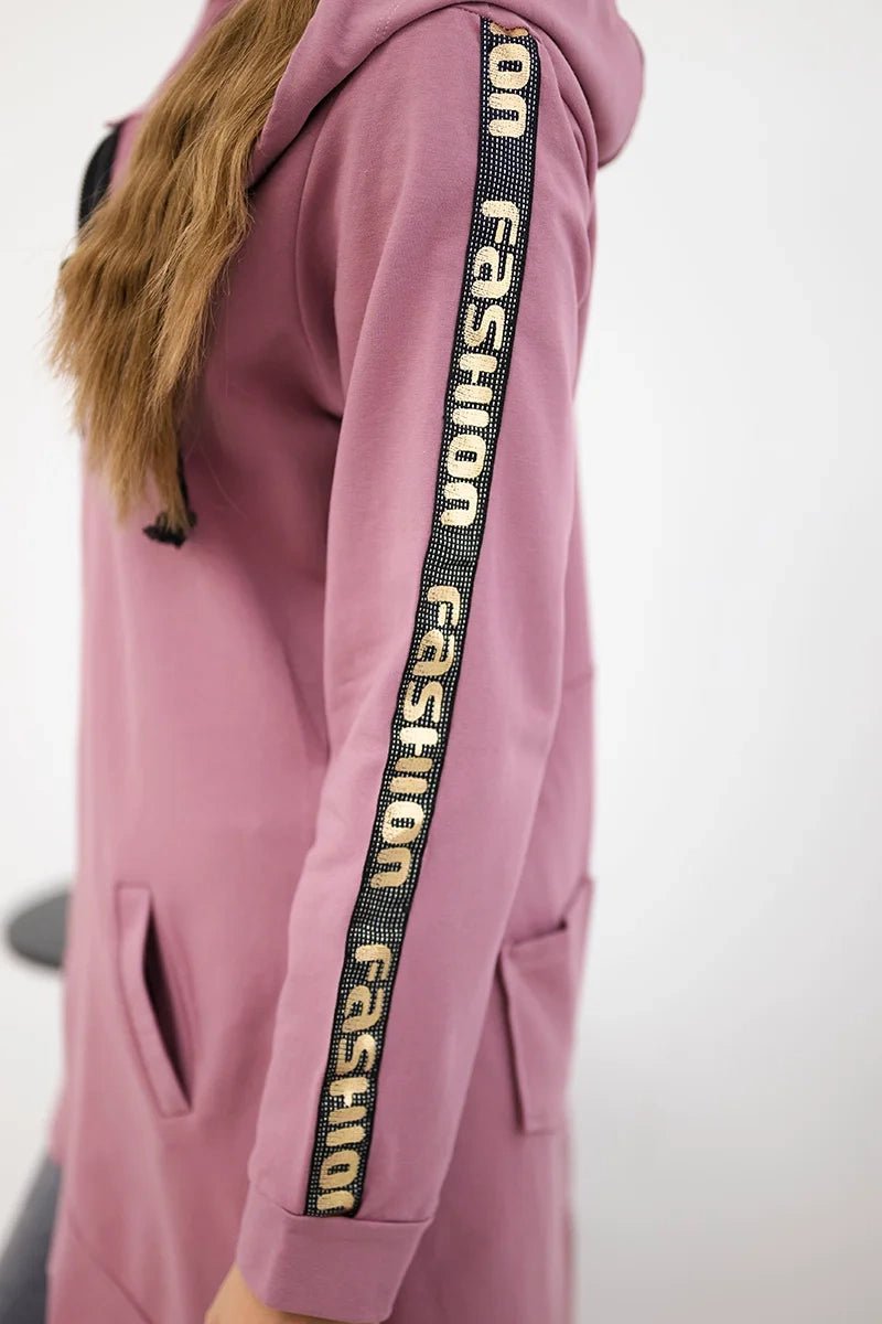 Long hoodie with zipper 8997 / – Pink || Dark цвет / color | Lexline Fashion