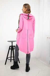 Long hoodie with zipper 8997 / – Pink || Light цвет / color | Lexline Fashion