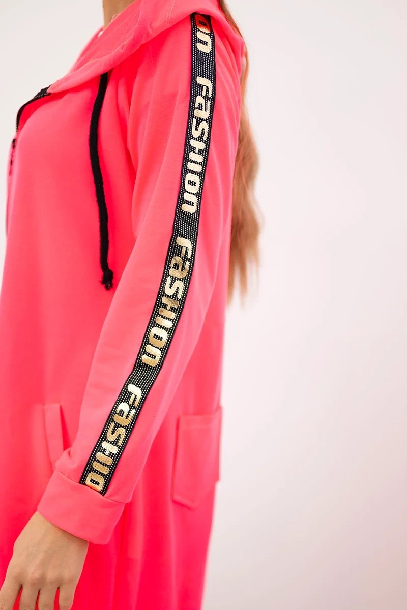 Long hoodie with zipper 8997 / – Pink || Neon цвет / color | Lexline Fashion