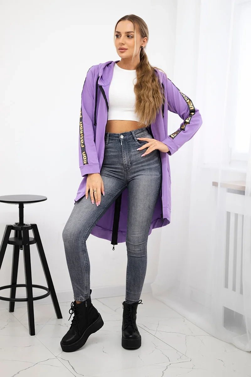Long hoodie with zipper 8997 / – Purple || Dark цвет / color | Lexline Fashion