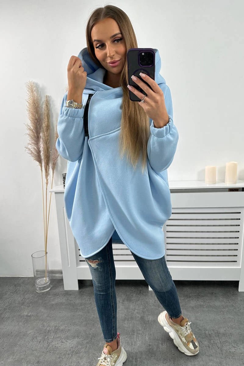 Long hoodie with zipper 9110 / – Blue цвет / color | Lexline Fashion