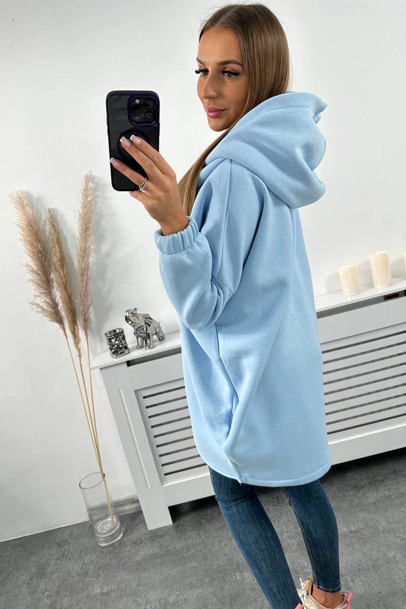 Long hoodie with zipper 9110 / – Blue цвет / color | Lexline Fashion