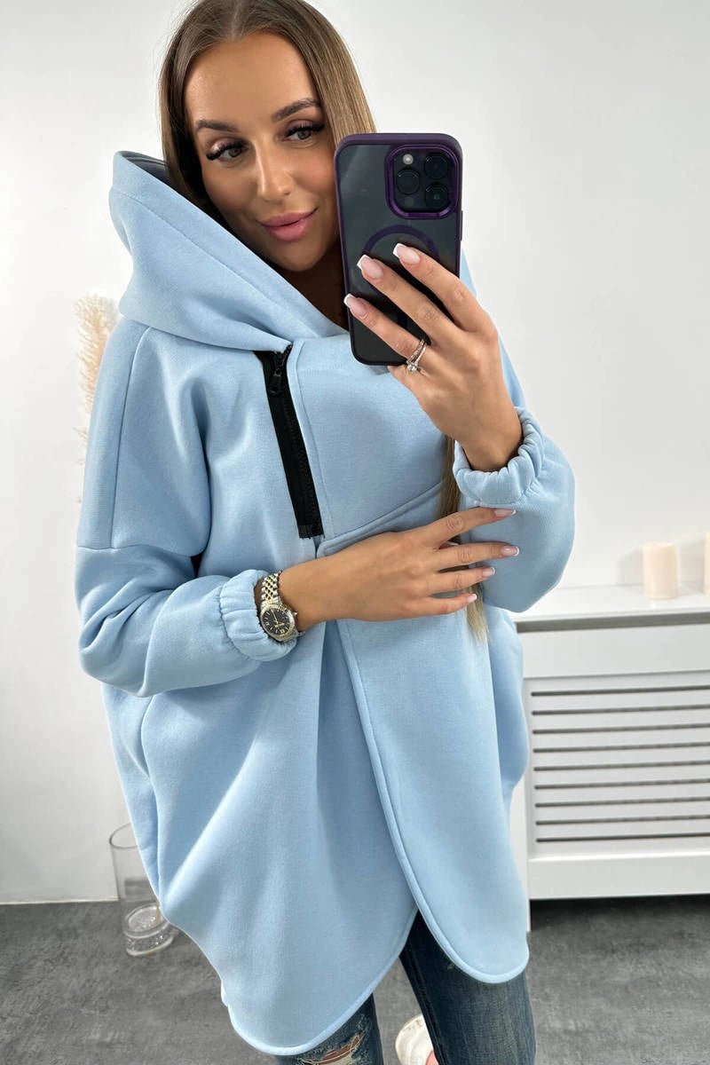 Long hoodie with zipper 9110 / – Blue цвет / color | Lexline Fashion