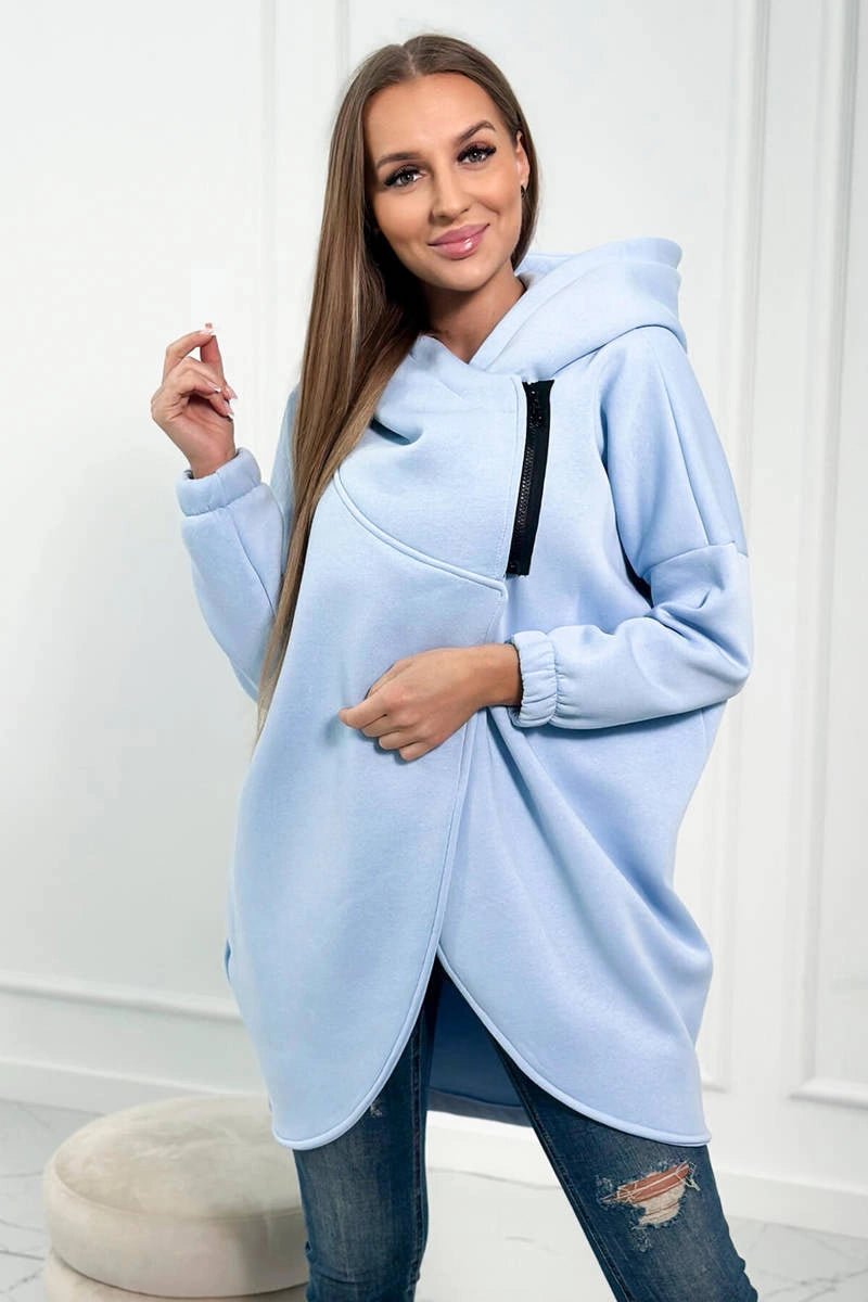 Long hoodie with zipper 9110 / – Blue цвет / color | Lexline Fashion
