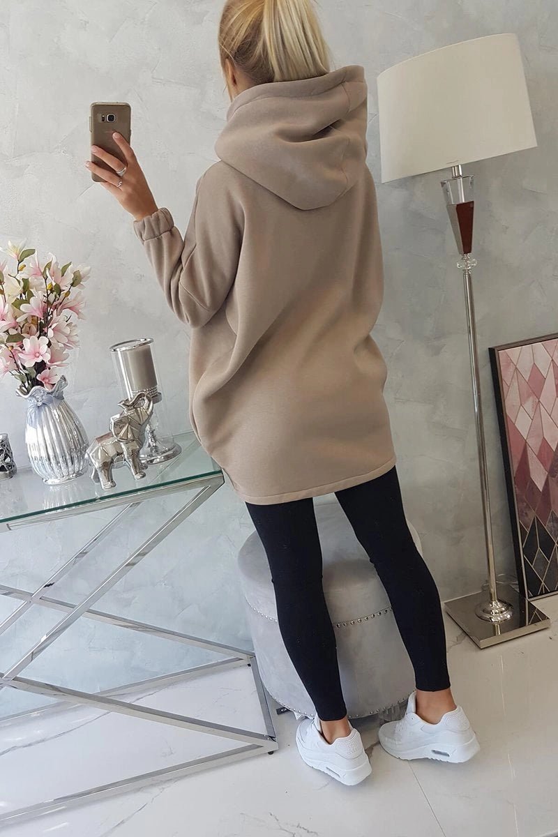 Long hoodie with zipper 9110 / – Dark || beige цвет / color | Lexline Fashion