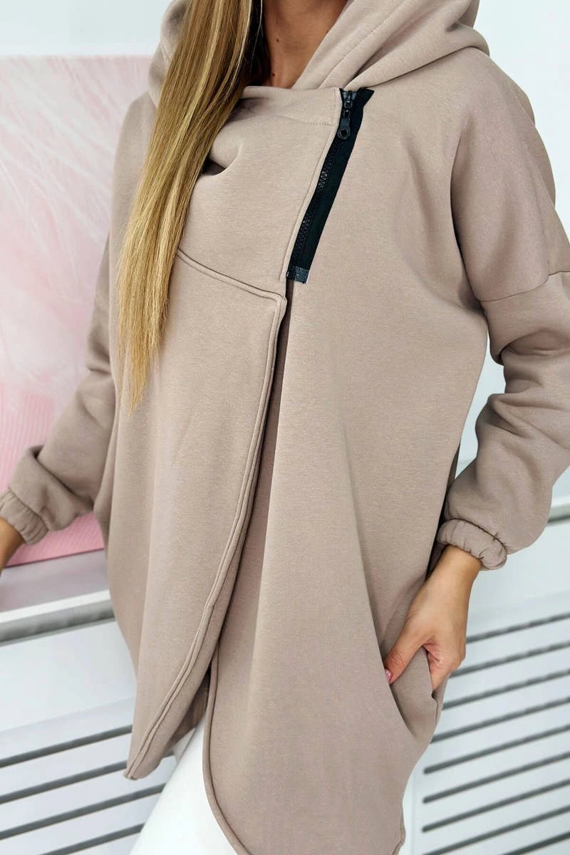 Long hoodie with zipper 9110 / – Dark || beige цвет / color | Lexline Fashion