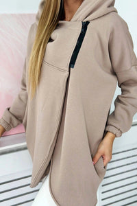 Long hoodie with zipper 9110 / – Dark || beige цвет / color | Lexline Fashion
