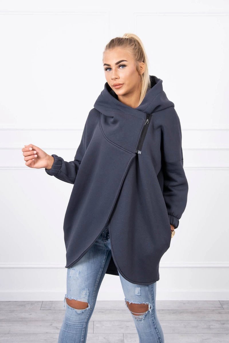 Long hoodie with zipper 9110 / – Graphite цвет / color | Lexline Fashion