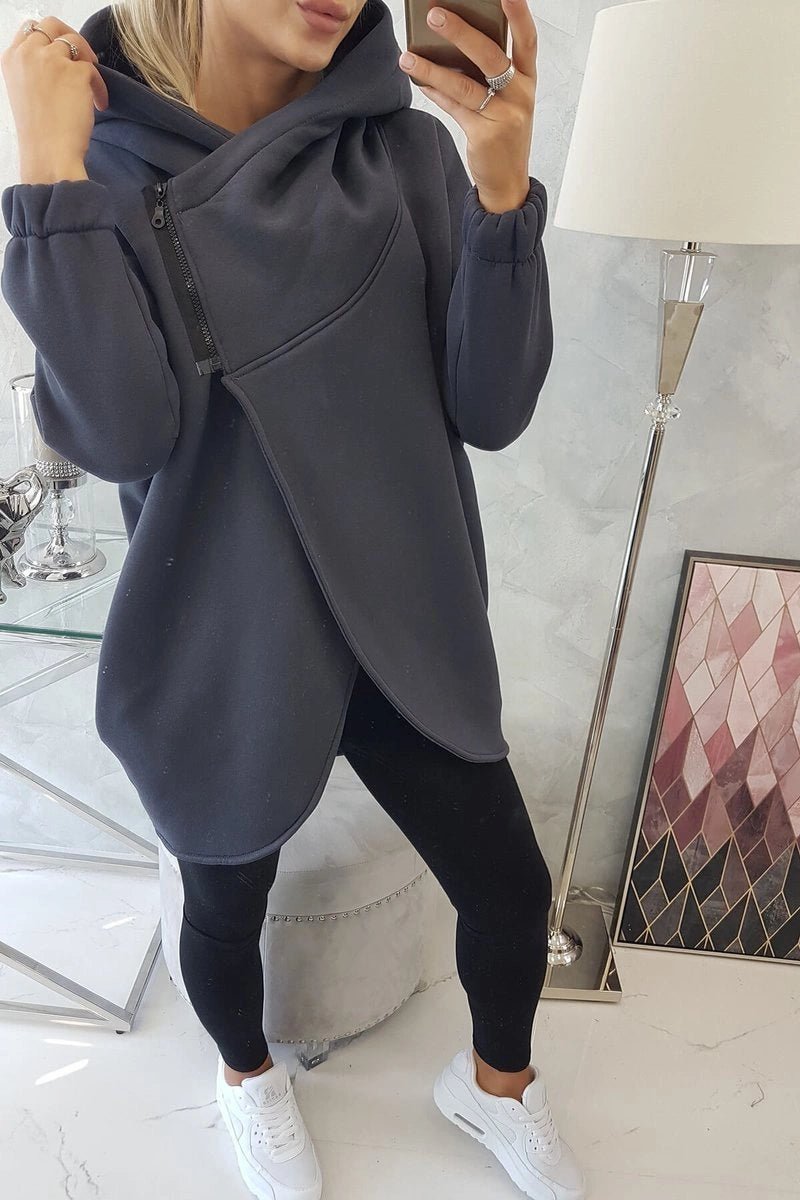 Long hoodie with zipper 9110 / – Graphite цвет / color | Lexline Fashion