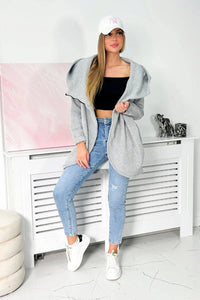 Long hoodie with zipper 9110 / – Gray цвет / color | Lexline Fashion