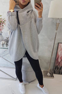 Long hoodie with zipper 9110 / – Gray цвет / color | Lexline Fashion