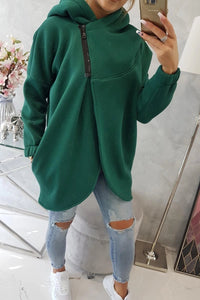 Long hoodie with zipper 9110 / – Green || Dark цвет / color | Lexline Fashion