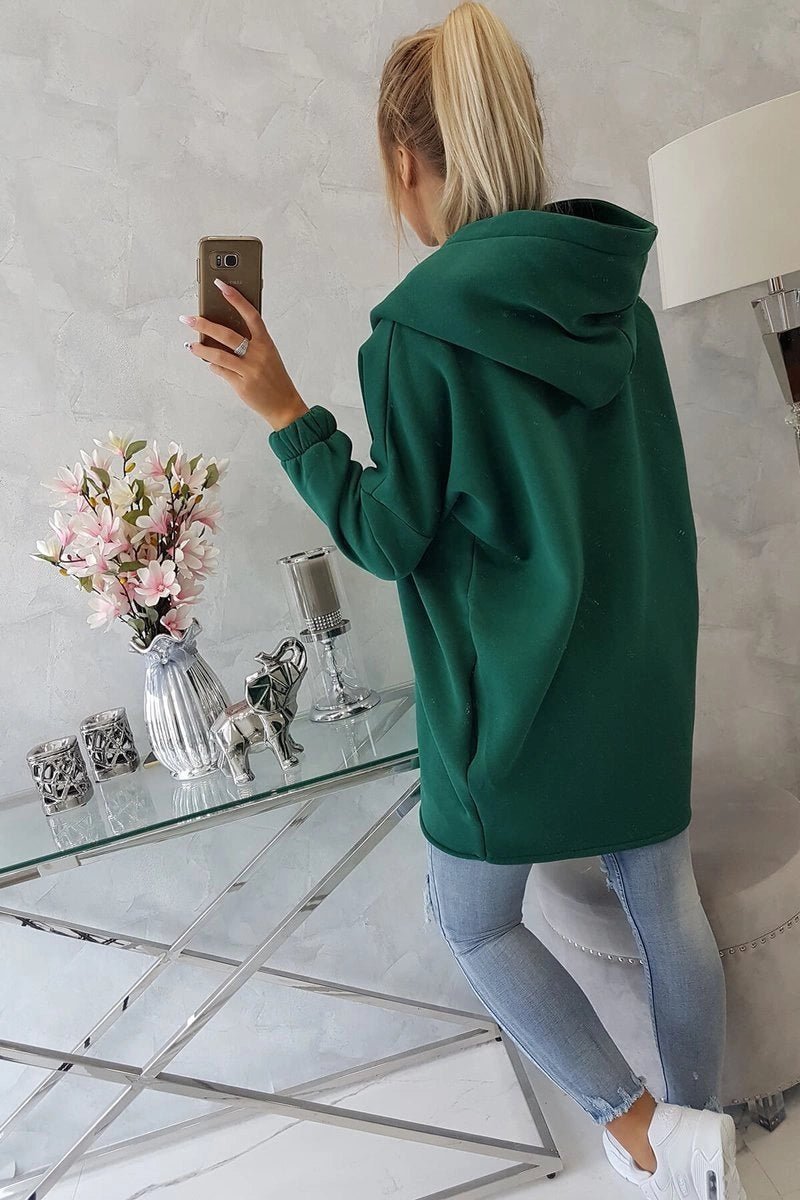 Long hoodie with zipper 9110 / – Green || Dark цвет / color | Lexline Fashion