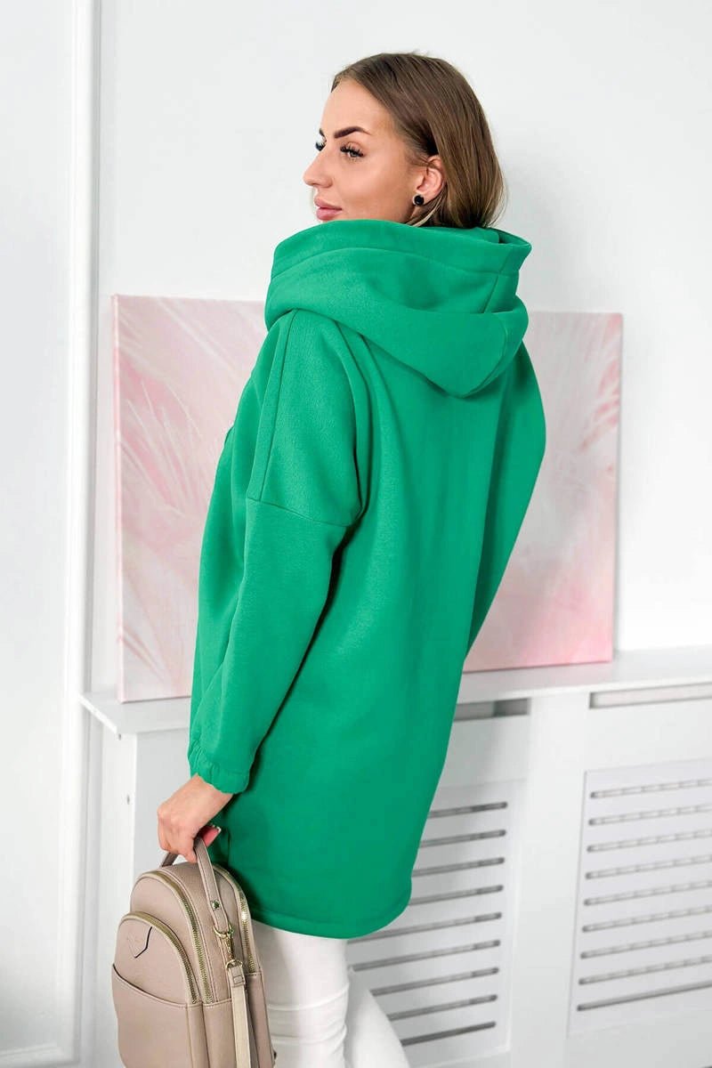 Long hoodie with zipper 9110 / – Green || Light цвет / color | Lexline Fashion