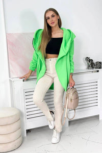 Long hoodie with zipper 9110 / – Green || Neon цвет / color | Lexline Fashion