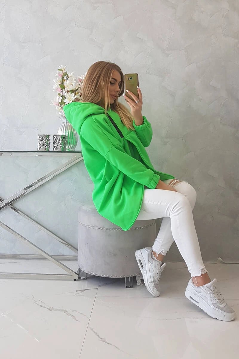 Long hoodie with zipper 9110 / – Green || Neon цвет / color | Lexline Fashion