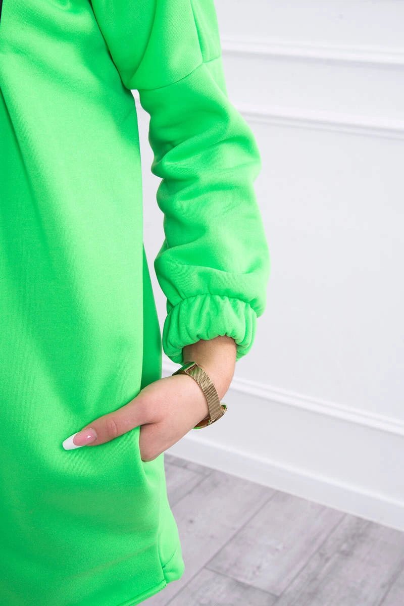 Long hoodie with zipper 9110 / – Green || Neon цвет / color | Lexline Fashion